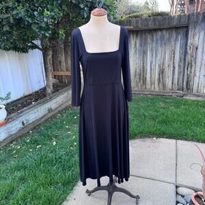 Lulus Smooth Talker Black Three-Quarter Sleeve Midi Dress Size Large